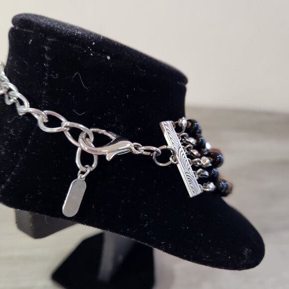 Multistrand Layered Beaded Necklace With Toggle Clasp In Red Black & Brown Tones - Picture 4 of 8